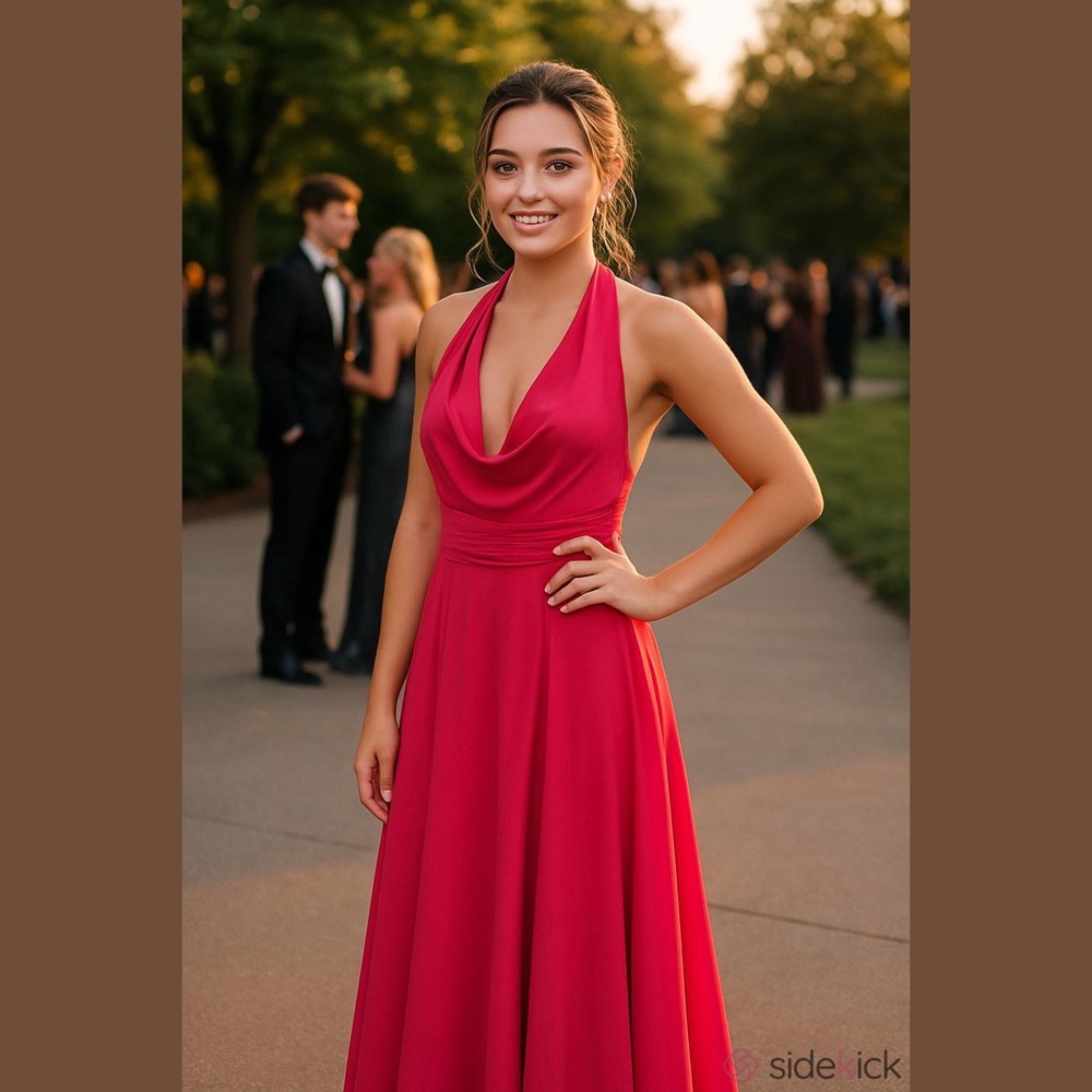 Colour by Kenneth Winston Hot Pink Chiffon Halter Maxi Gown L/XL Vibrant prom